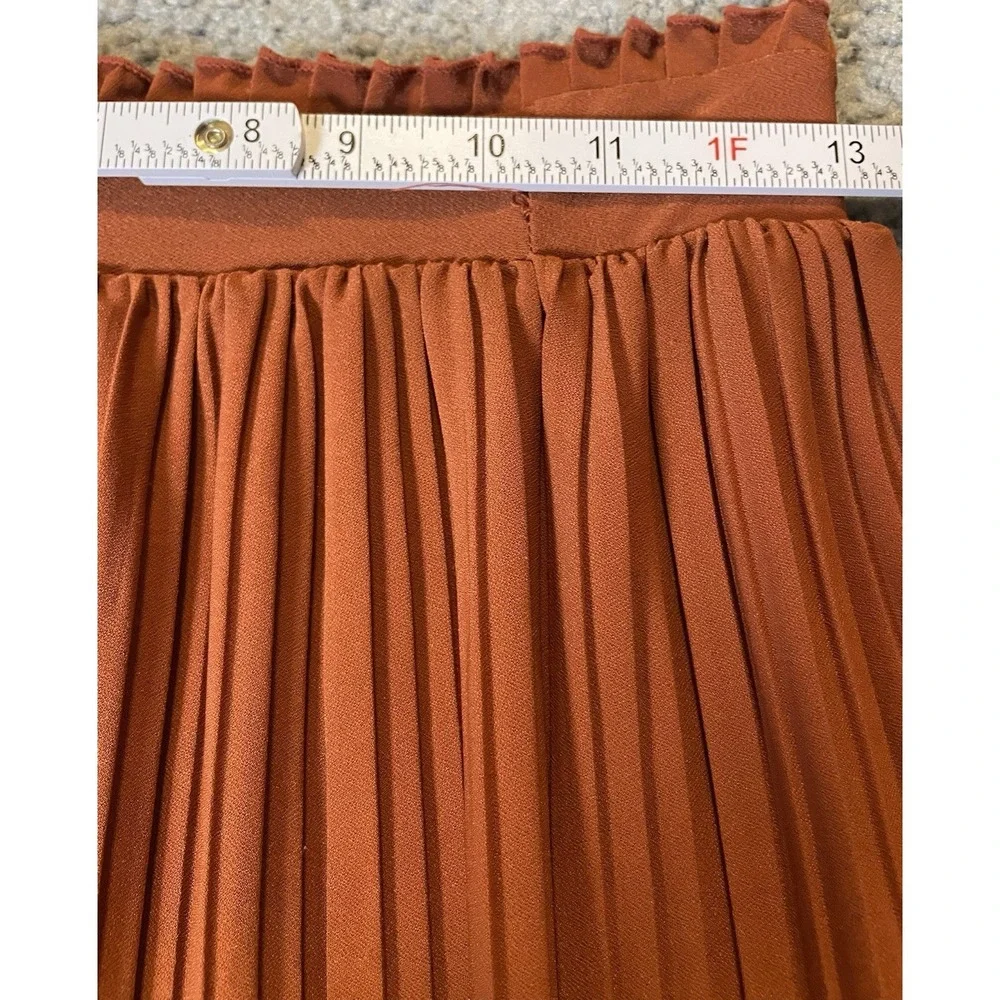 Y2K SoHo Pleated Maxi Skirt Sz S Rustic Brown Elastic Waist Career Party - Picture 6 of 13